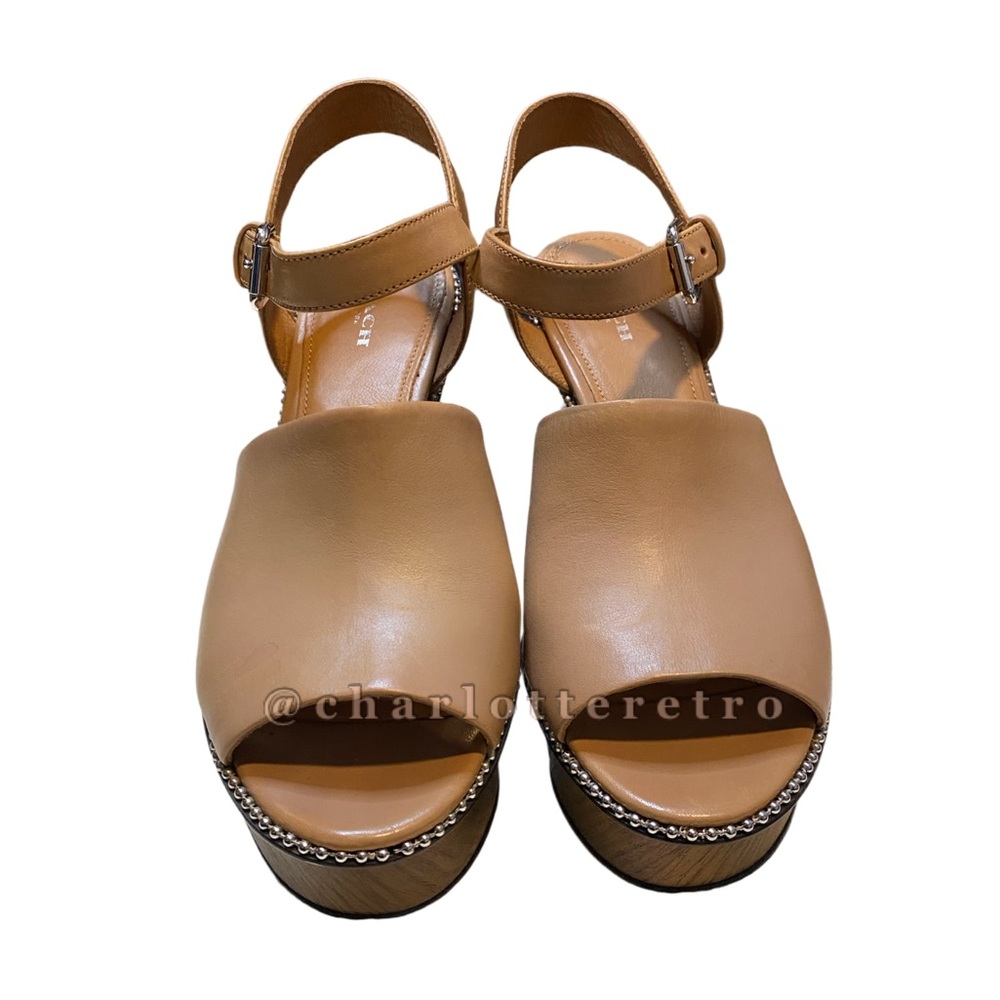 Coach • Harla Platform Wedge Leather Sandals w Beaded Trim - Picture 4 of 10